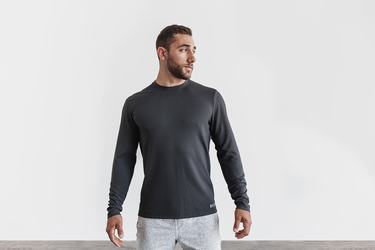 Nobull Waffle Men's Long Sleeves Dark Grey | Australia (KB5863)